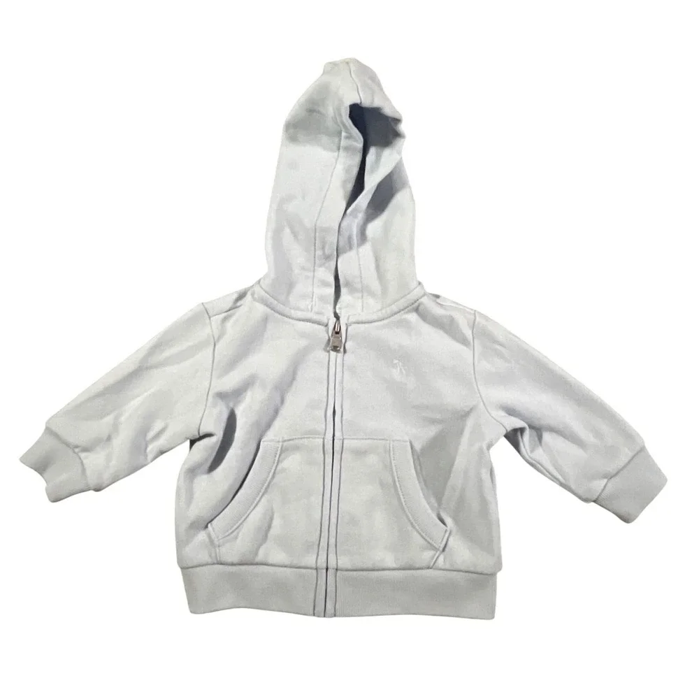 Ralph Lauren Hoodie Baby 3M Blue Full Zip Cotton Blend Pony Logo Sweatshirt
